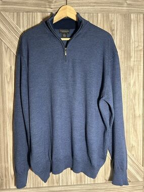 Stonehouse Italy Mens XXL Blue Quarter Zip Merino Wool Sweater Pullover Luxury